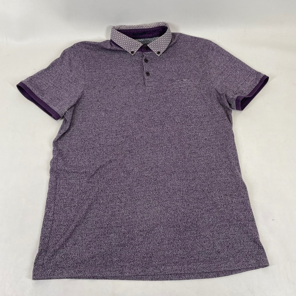 Ted Baker London Zoomba Purple Marl Polo Shirt Geometric Collar Mens Size 4 L